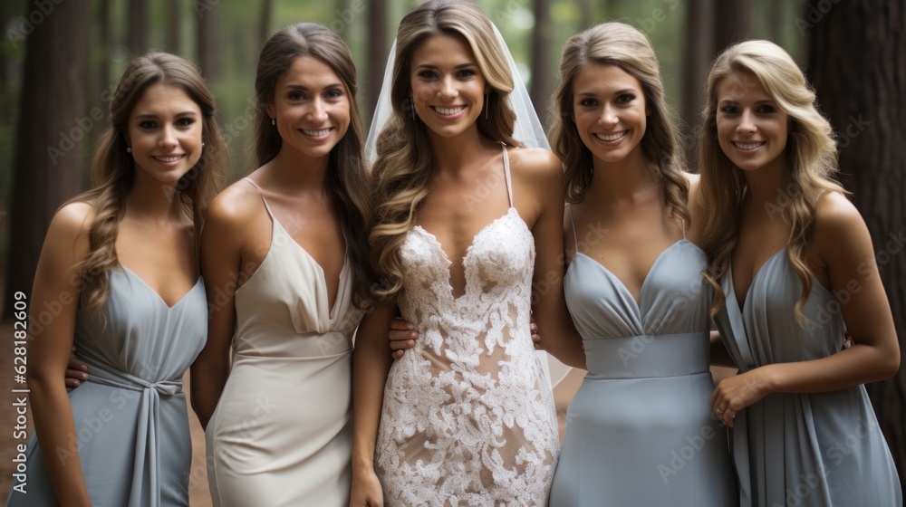 Forever Friends: Bridesmaids and Groomsmen Supporting the Bride and Groom, bridal party, generative ai