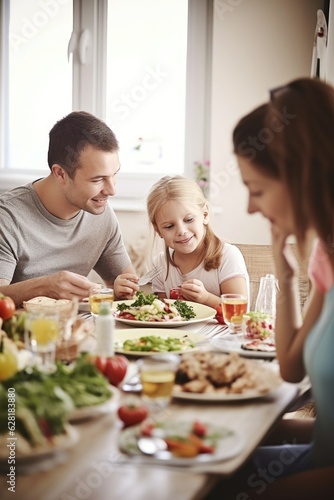portrait of a happy family enjoying lunch together at home