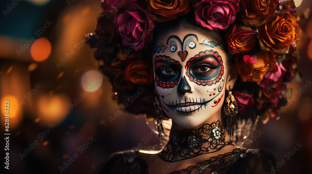 Mexican woman dressed for the Day of the Dead celebration