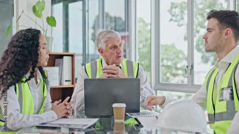 Engineer meeting, explain and office team conversation, report or planning civil engineering design. Communication, construction people teamwork or architect leader listen to real estate project plan Engineer meeting, explain and office team conversation, report or planning civil engineering design. Communication, construction people teamwork or architect leader listen to real estate project plan