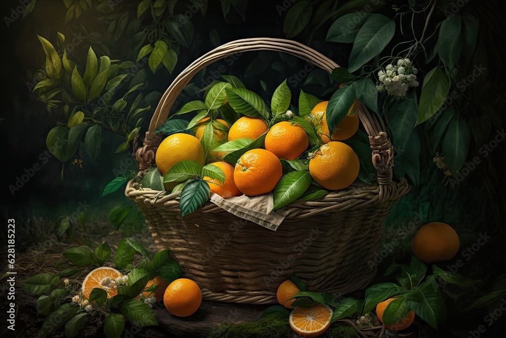 basket with oranges basket with oranges