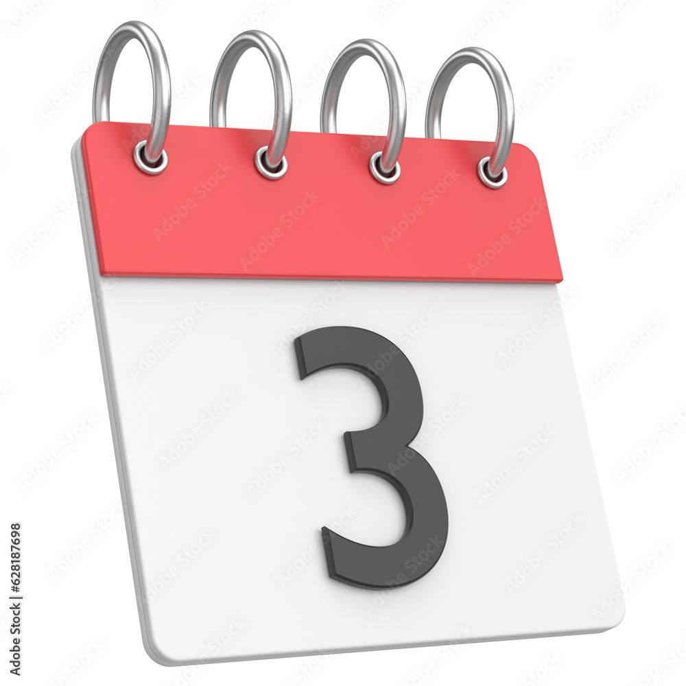 3D calendar. Day 3. Third day of the month. 3D illustration. 3D calendar. Day 3. Third day of the month. 3D illustration.