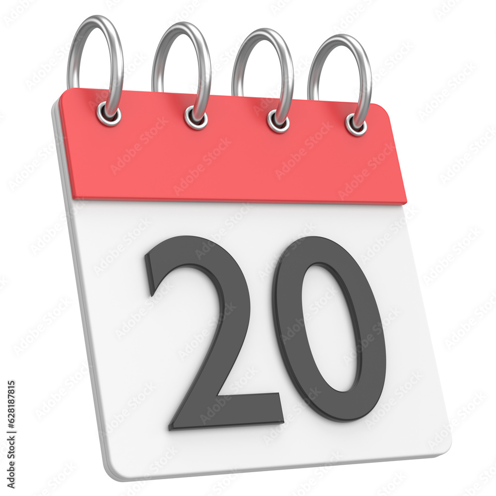 3D calendar. Day 20. Twentieth day of the month. 3D illustration. 3D calendar. Day 20. Twentieth day of the month. 3D illustration.