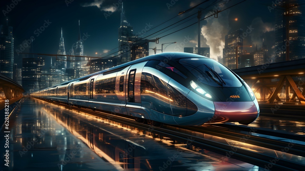 High speed train at station. High speed technology concept