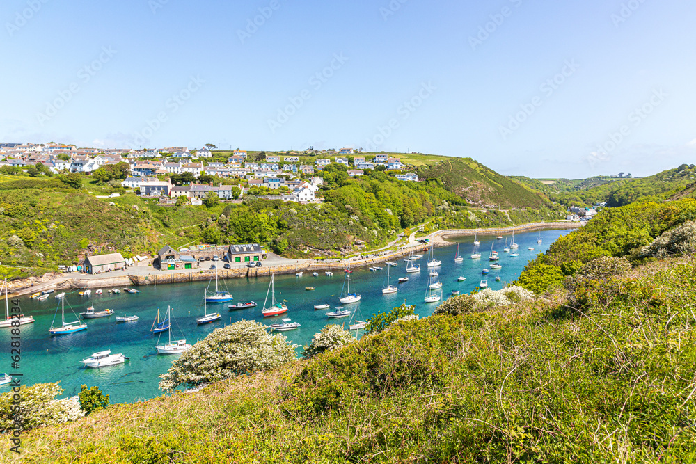 Solva Harbour in the estuary of the River Solva viewed from The Gribin at Solva in the Pembrokeshire Coast National Park, West Wales UK