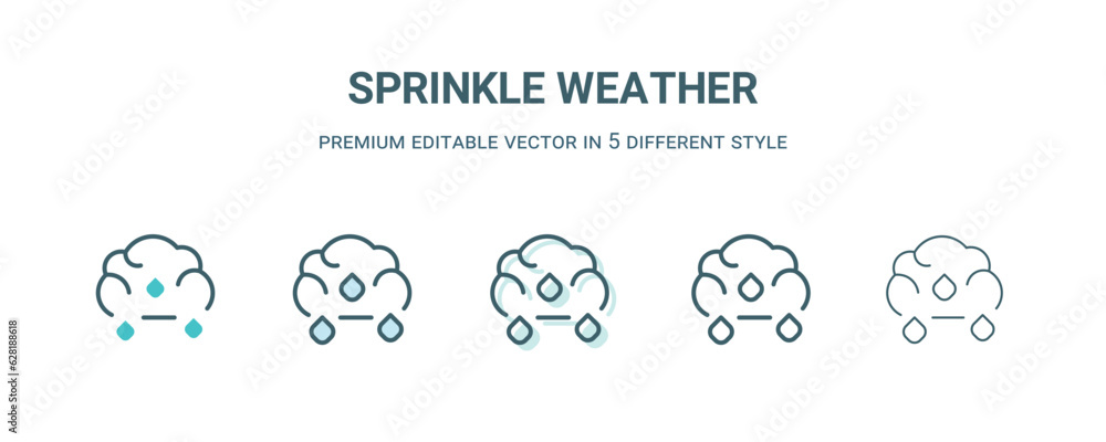 sprinkle weather icon in 5 different style. Outline, filled, two color, thin sprinkle weather icon isolated on white background. Editable vector can be used web and mobile sprinkle weather icon in 5 different style. Outline, filled, two color, thin sprinkle weather icon isolated on white background. Editable vector can be used web and mobile