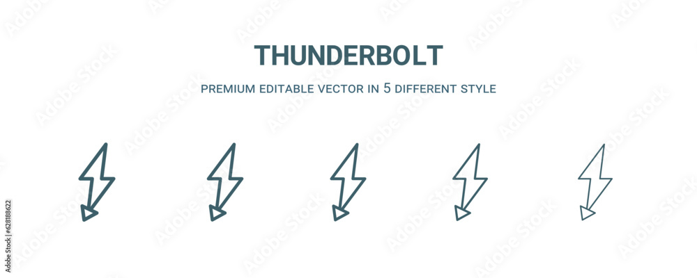 thunderbolt icon in 5 different style. Thin, light, regular, bold, black thunderbolt icon isolated on white background. thunderbolt icon in 5 different style. Thin, light, regular, bold, black thunderbolt icon isolated on white background.