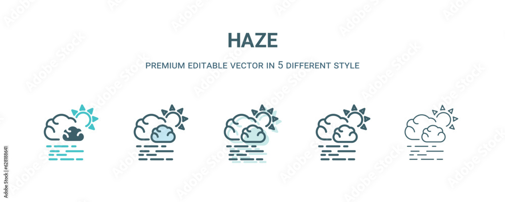 haze icon in 5 different style. Outline, filled, two color, thin haze icon isolated on white background. Editable vector can be used web and mobile