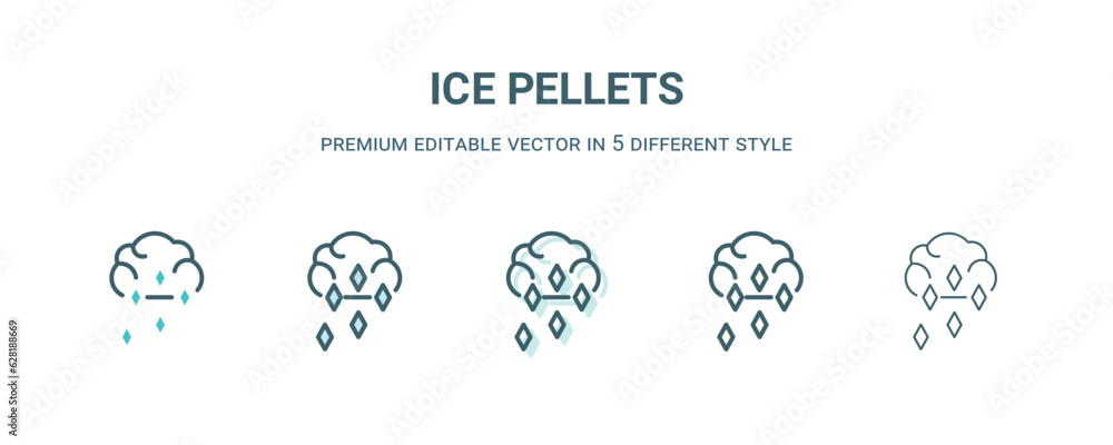 ice pellets icon in 5 different style. Outline, filled, two color, thin ice pellets icon isolated on white background. Editable vector can be used web and mobile