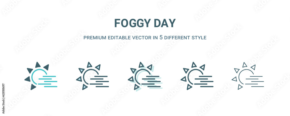 foggy day icon in 5 different style. Outline, filled, two color, thin foggy day icon isolated on white background. Editable vector can be used web and mobile