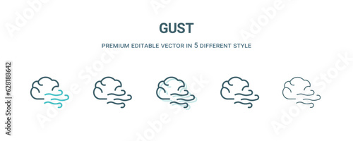 gust icon in 5 different style. Outline, filled, two color, thin gust icon isolated on white background. Editable vector can be used web and mobile