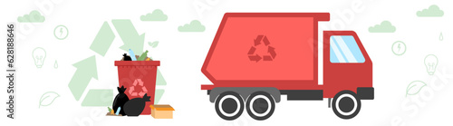 recycle trash garbage can junk and truck illustration