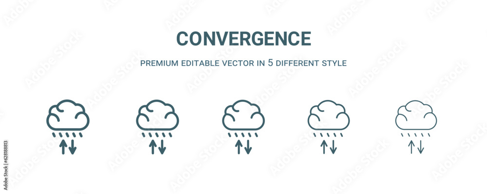 convergence icon in 5 different style. Thin, light, regular, bold, black convergence icon isolated on white background. convergence icon in 5 different style. Thin, light, regular, bold, black convergence icon isolated on white background.
