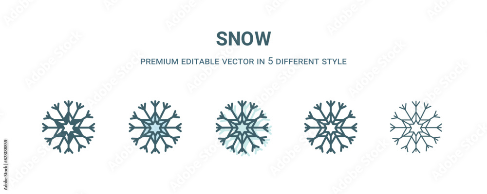 snow icon in 5 different style. Outline, filled, two color, thin snow icon isolated on white background. Editable vector can be used web and mobile snow icon in 5 different style. Outline, filled, two color, thin snow icon isolated on white background. Editable vector can be used web and mobile