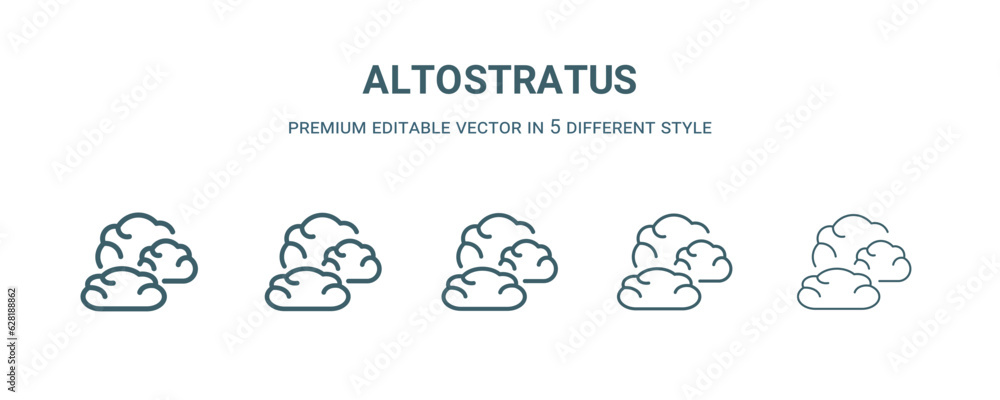 altostratus icon in 5 different style. Thin, light, regular, bold, black altostratus icon isolated on white background. altostratus icon in 5 different style. Thin, light, regular, bold, black altostratus icon isolated on white background.