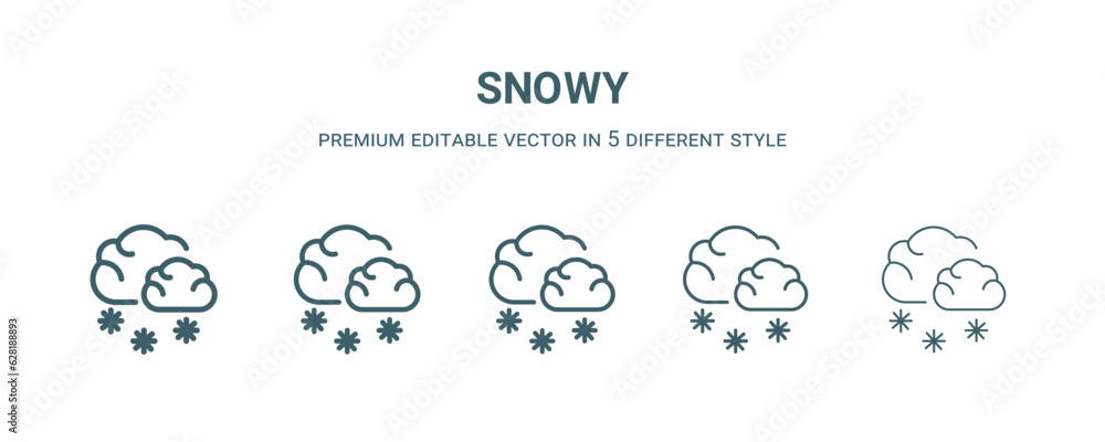 snowy icon in 5 different style. Thin, light, regular, bold, black snowy icon isolated on white background. snowy icon in 5 different style. Thin, light, regular, bold, black snowy icon isolated on white background.