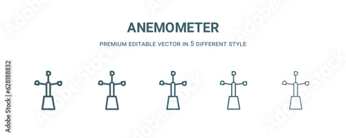 anemometer icon in 5 different style. Thin  light  regular  bold  black anemometer icon isolated on white background.