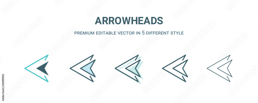 Naklejka premium arrowheads icon in 5 different style. Outline, filled, two color, thin arrowheads icon isolated on white background. Editable vector can be used web and mobile