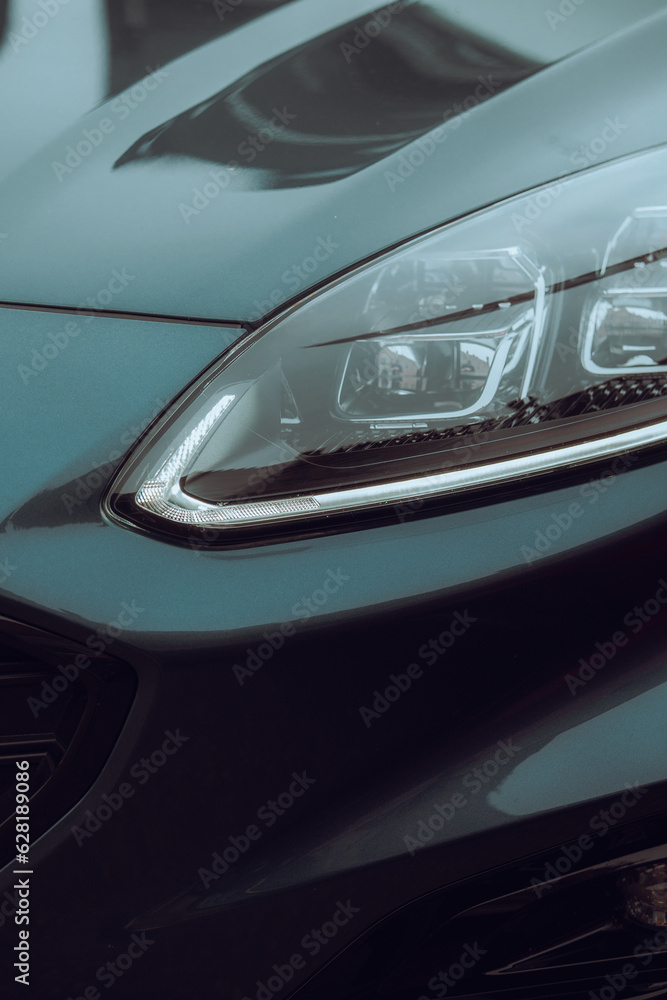 Close-up photo of a car headlight