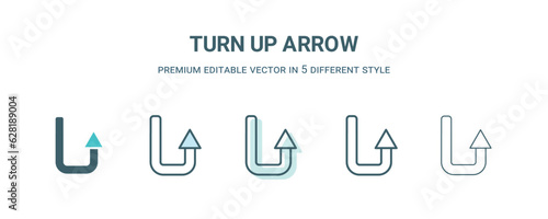 turn up arrow icon in 5 different style. Outline, filled, two color, thin turn up arrow icon isolated on white background. Editable vector can be used web and mobile