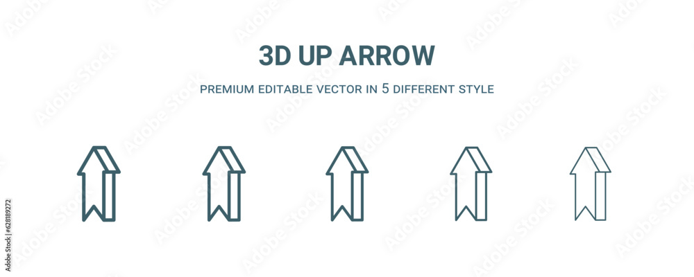 3d up arrow icon in 5 different style. Thin, light, regular, bold, black 3d up arrow icon isolated on white background. 3d up arrow icon in 5 different style. Thin, light, regular, bold, black 3d up arrow icon isolated on white background.