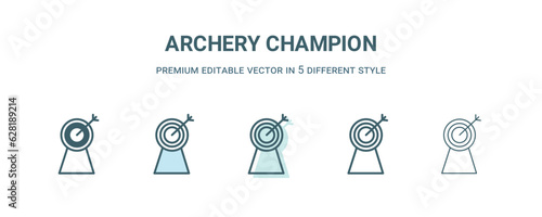 archery champion icon in 5 different style. Outline, filled, two color, thin archery champion icon isolated on white background. Editable vector can be used web and mobile