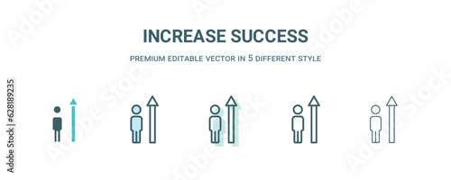 increase success icon in 5 different style. Outline  filled  two color  thin increase success icon isolated on white background. Editable vector can be used web and mobile