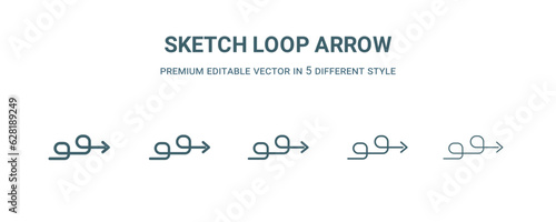 sketch loop arrow icon in 5 different style. Thin, light, regular, bold, black sketch loop arrow icon isolated on white background.