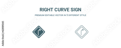 right curve sign icon. Filled and line right curve sign icon from user interface collection. Outline vector isolated on white background. Editable right curve sign symbol