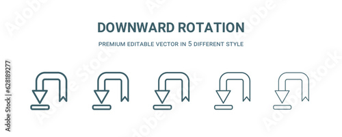 downward rotation icon in 5 different style. Thin  light  regular  bold  black downward rotation icon isolated on white background.