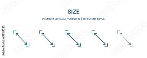 size icon in 5 different style. Outline, filled, two color, thin size icon isolated on white background. Editable vector can be used web and mobile