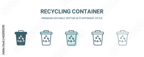 recycling container icon in 5 different style. Outline, filled, two color, thin recycling container icon isolated on white background. Editable vector can be used web and mobile