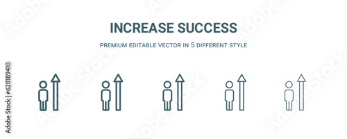 increase success icon in 5 different style. Thin  light  regular  bold  black increase success icon isolated on white background.