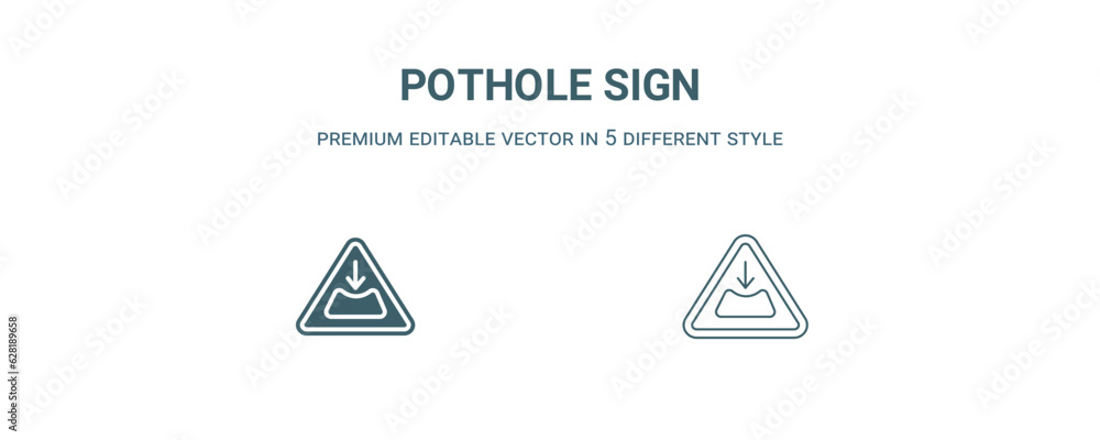 pothole sign icon. Filled and line pothole sign icon from traffic signs collection. Outline vector isolated on white background. Editable pothole sign symbol pothole sign icon. Filled and line pothole sign icon from traffic signs collection. Outline vector isolated on white background. Editable pothole sign symbol