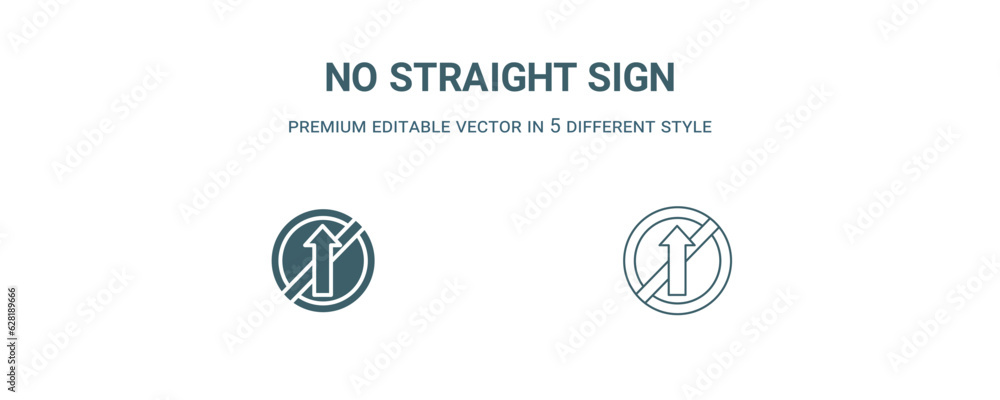 no straight sign icon. Filled and line no straight sign icon from traffic signs collection. Outline vector isolated on white background. Editable no straight sign symbol