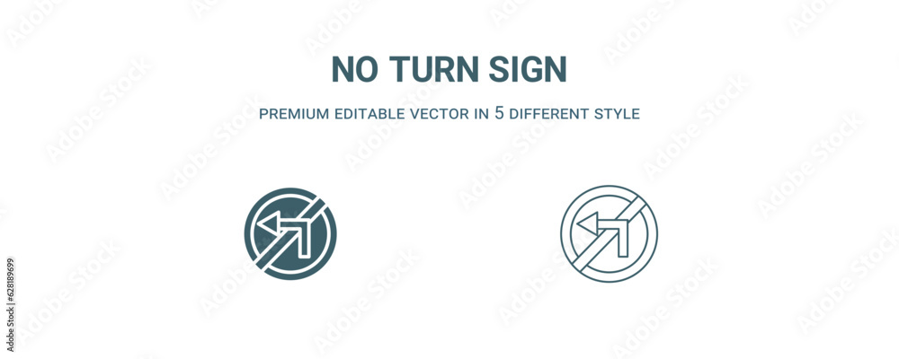 no turn sign icon. Filled and line no turn sign icon from traffic signs collection. Outline vector isolated on white background. Editable no turn sign symbol