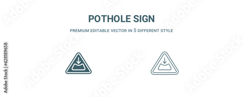 pothole sign icon. Filled and line pothole sign icon from traffic signs collection. Outline vector isolated on white background. Editable pothole sign symbol