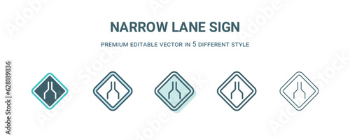 narrow lane sign icon in 5 different style. Outline, filled, two color, thin narrow lane sign icon isolated on white background. Editable vector can be used web and mobile