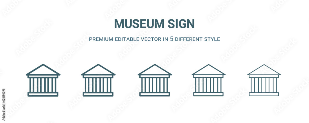 museum sign icon in 5 different style. Thin, light, regular, bold ...