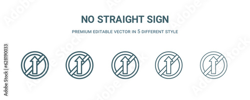 no straight sign icon in 5 different style. Thin, light, regular, bold, black no straight sign icon isolated on white background.