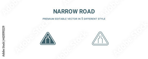 narrow road icon. Filled and line narrow road icon from traffic signs collection. Outline vector isolated on white background. Editable narrow road symbol