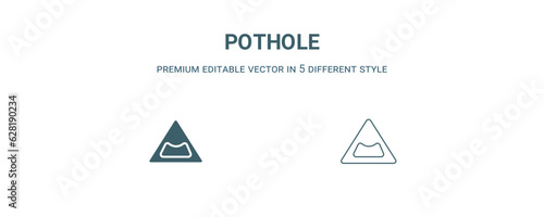 pothole icon. Filled and line pothole icon from traffic signs collection. Outline vector isolated on white background. Editable pothole symbol