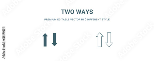 two ways icon. Filled and line two ways icon from traffic signs collection. Outline vector isolated on white background. Editable two ways symbol