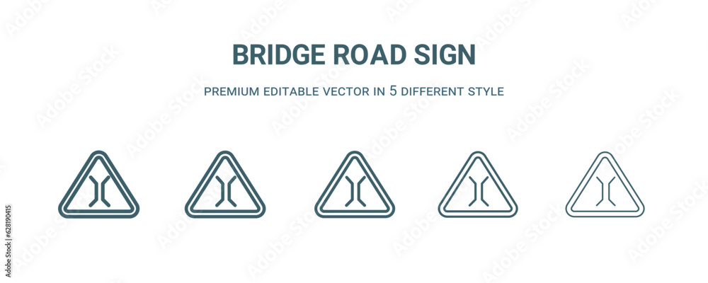 bridge road sign icon in 5 different style. Thin, light, regular, bold, black bridge road sign icon isolated on white background. bridge road sign icon in 5 different style. Thin, light, regular, bold, black bridge road sign icon isolated on white background.