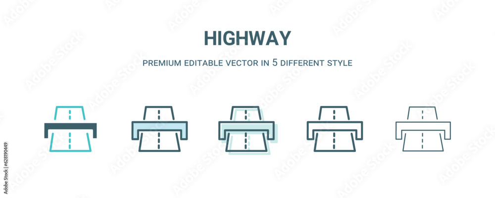 highway icon in 5 different style. Outline, filled, two color, thin highway icon isolated on white background. Editable vector can be used web and mobile highway icon in 5 different style. Outline, filled, two color, thin highway icon isolated on white background. Editable vector can be used web and mobile