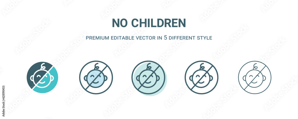 no children icon in 5 different style. Outline, filled, two color, thin no children icon isolated on white background. Editable vector can be used web and mobile no children icon in 5 different style. Outline, filled, two color, thin no children icon isolated on white background. Editable vector can be used web and mobile