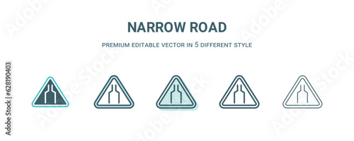 narrow road icon in 5 different style. Outline, filled, two color, thin narrow road icon isolated on white background. Editable vector can be used web and mobile