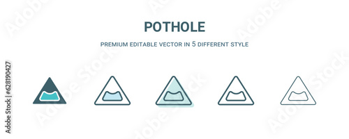 pothole icon in 5 different style. Outline, filled, two color, thin pothole icon isolated on white background. Editable vector can be used web and mobile