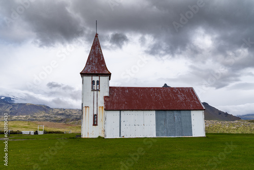 The village church in Hellnar, an old fishing village in the Snaefellsnes peninsula of Iceland