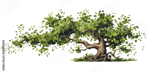 Fabulous magical tree with green leaves isolated on transparent background. Generative AI